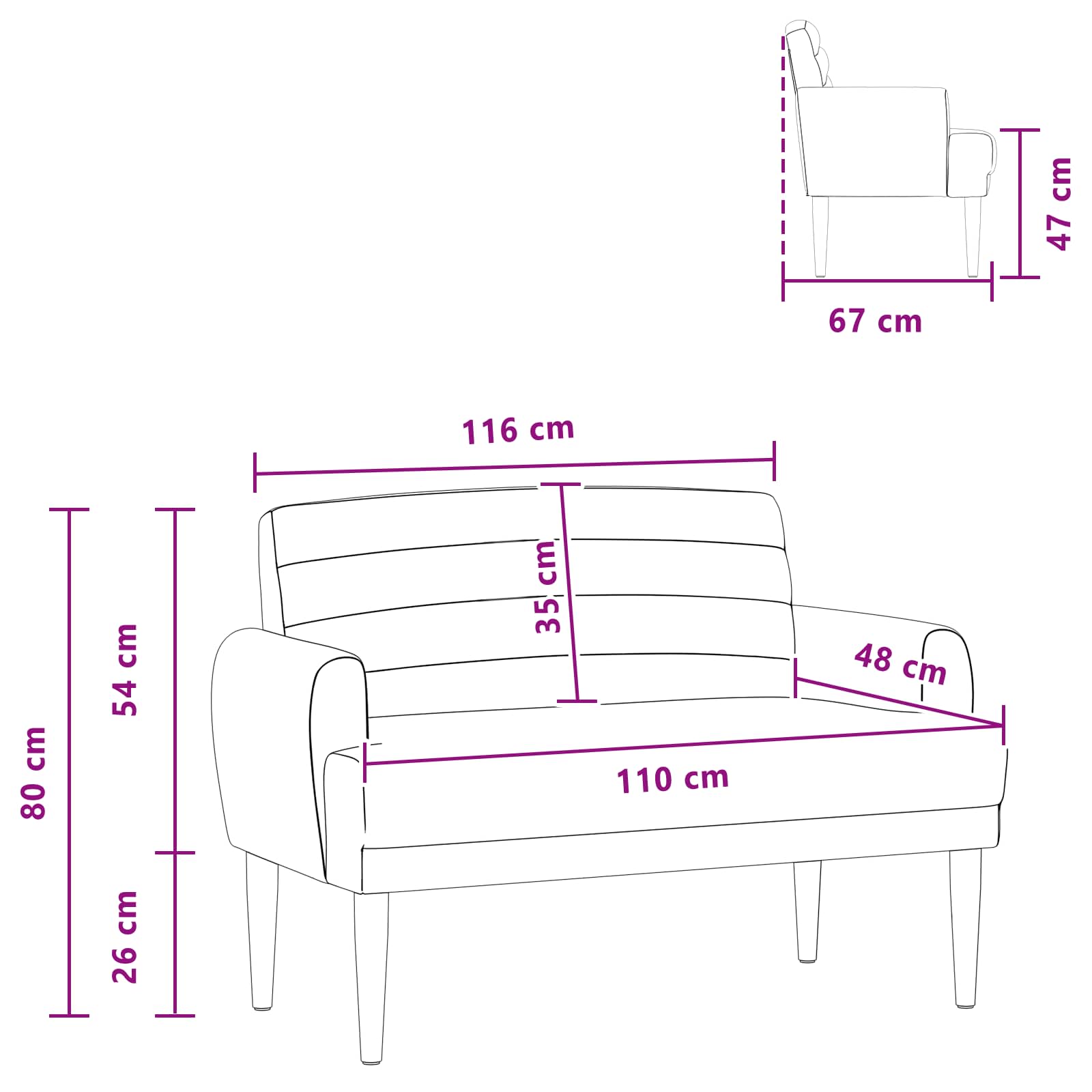 Love seat με κουμπιά Σκούρο Γκρι 116 x 67 x 80 εκ. Ύφασμα - Pakobazaar