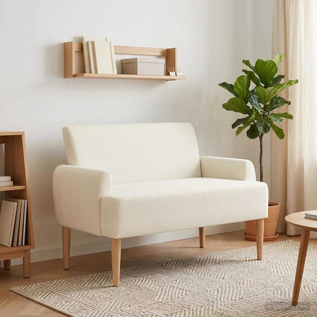 Love seat με κουμπιά Κρεμ 116 x 67 x 81 εκ Υφασμάτινο Κορντουρά - Pakobazaar