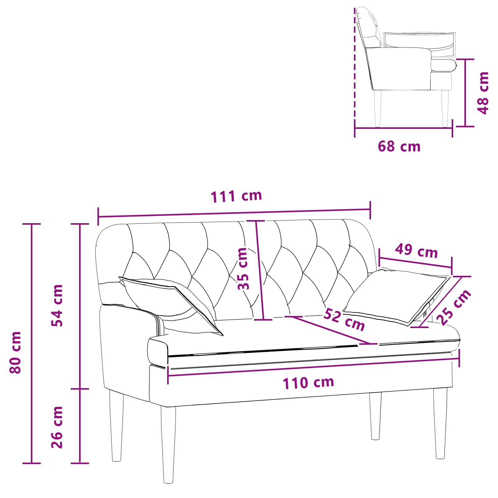 Love seat με κουμπιά Ανοιχτό γκρι 111 x 68 x 80 εκ. Ύφασμα - Pakobazaar