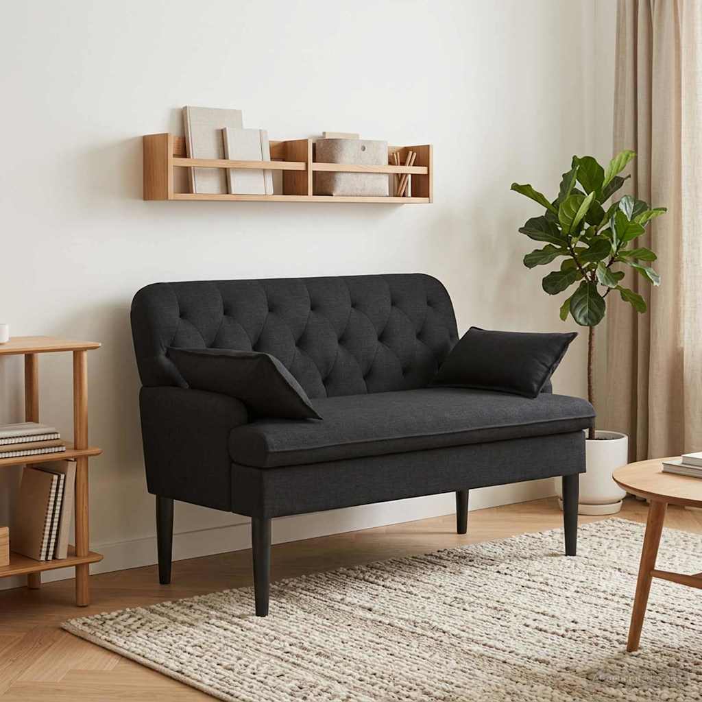 Love seat με κουμπιά Μαύρο 111 x 68 x 80 εκ. Ύφασμα - Pakobazaar