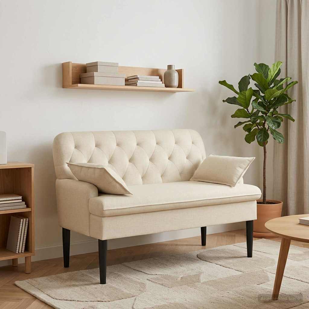 Love seat με κουμπιά Κρεμ 111 x 68 x 80 εκ. Ύφασμα