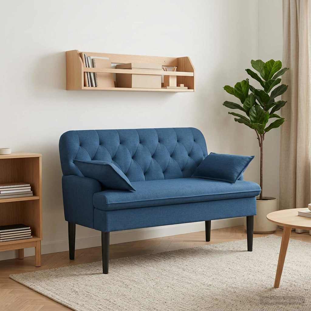 Love seat με κουμπιά Μπλε 111 x 68 x 80 εκ. Ύφασμα