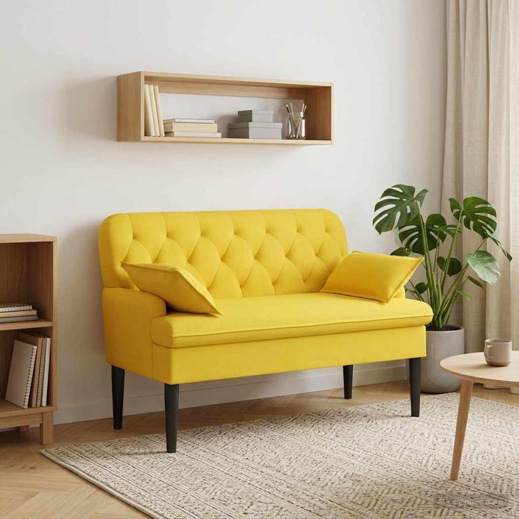 Love seat με κουμπιά Ανοιχτό Κίτρινο 111 x 68 x 80 εκ. Ύφασμα - Pakobazaar