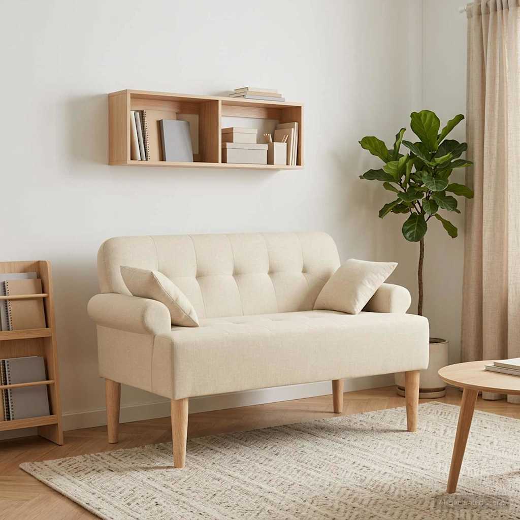 Love seat με κουμπιά Κρεμ 120 x 65 x 79 εκ Ύφασμα - Pakobazaar