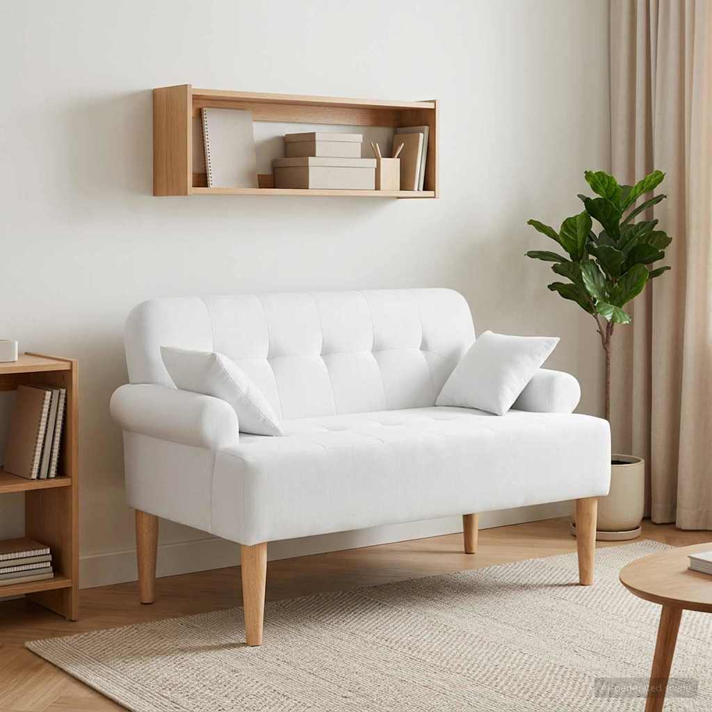 Love seat με κουμπιά Λευκό 120 x 65 x 79 εκ Ύφασμα - Pakobazaar