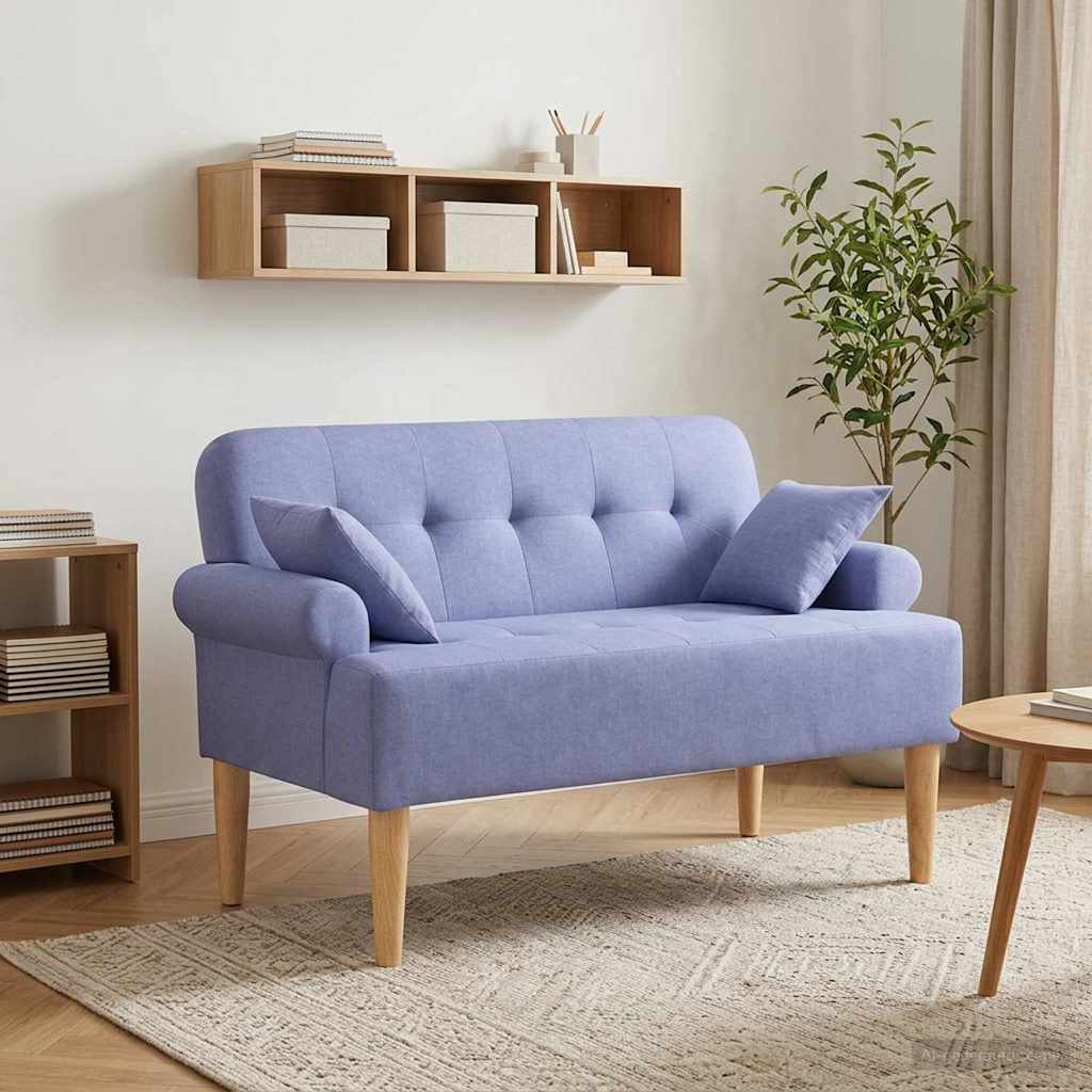 Love seat με κουμπιά Μπλε τζην 120 x 65 x 79 εκ Ύφασμα - Pakobazaar