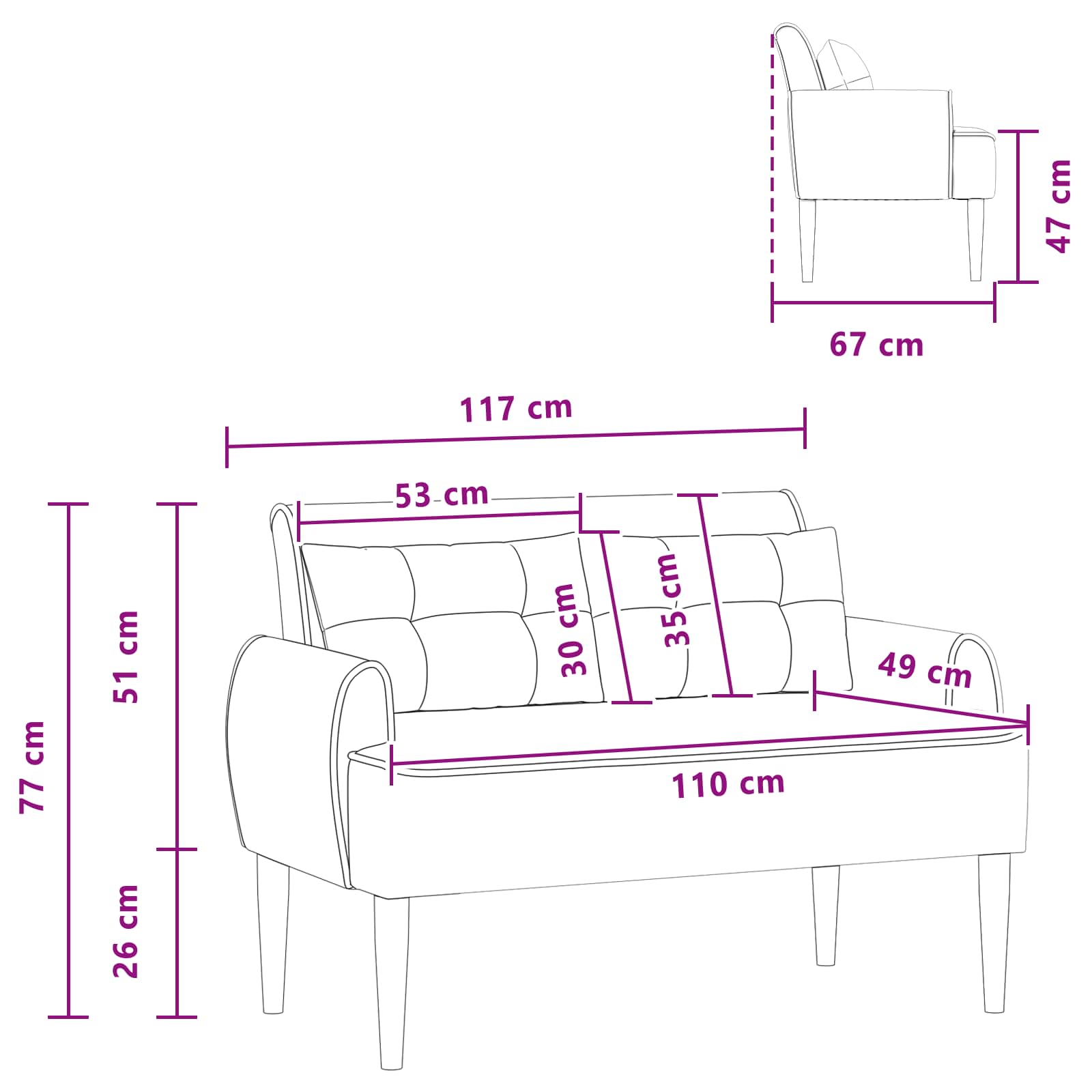 Love seat με κουμπιά Μαύρο 117 x 67 x 77 εκ. Μπουκλέ - Pakobazaar