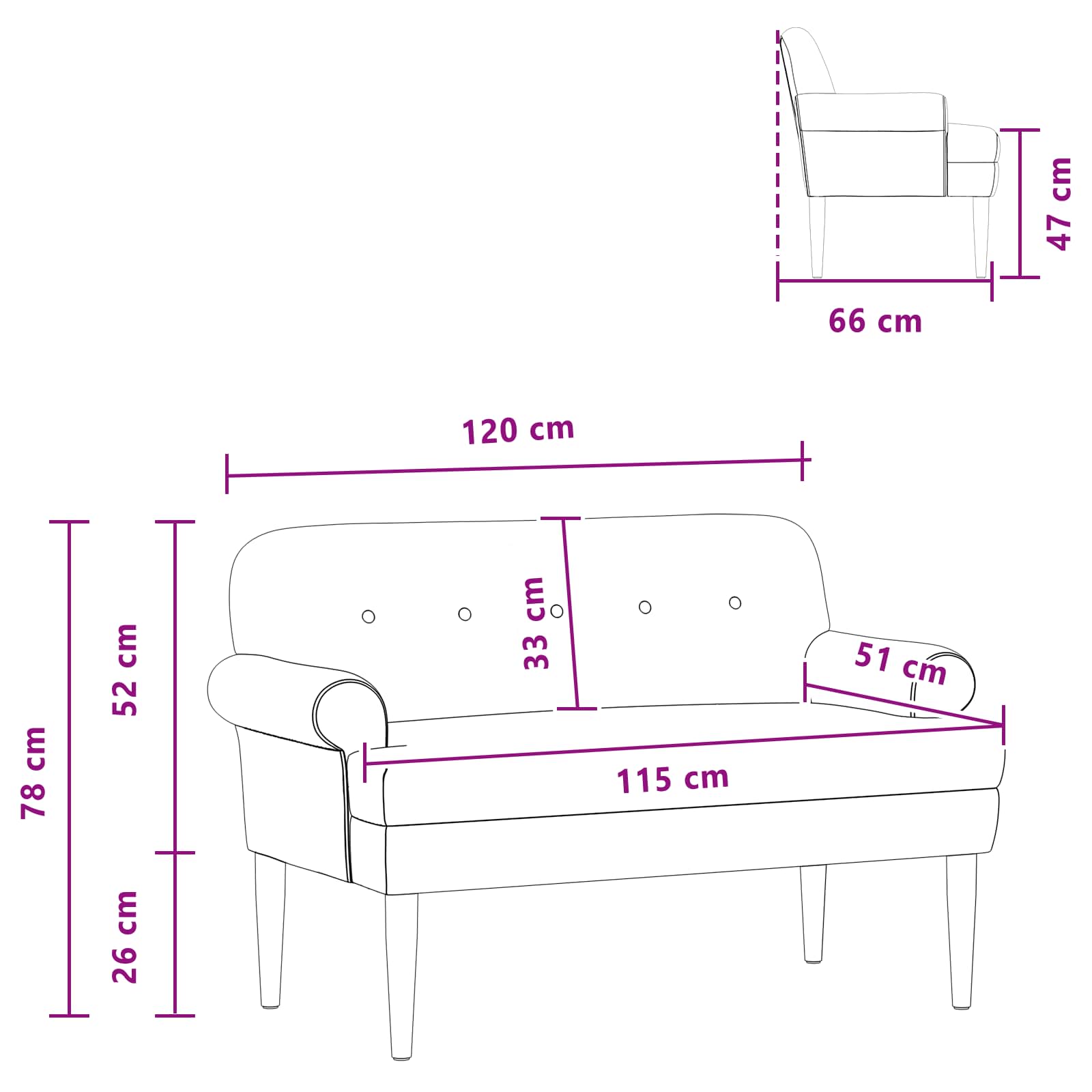 Love seat με κουμπιά Ανοιχτό Πράσινο 120 x 66 x 78 εκ. Βελούδο - Pakobazaar
