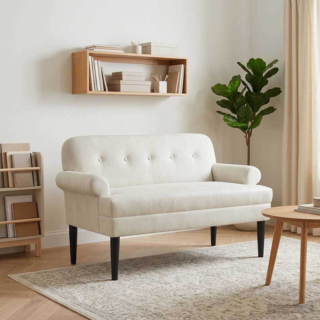 Love seat με κουμπιά Κρεμ 120 x 66 x 78 εκ. Βελούδο - Pakobazaar