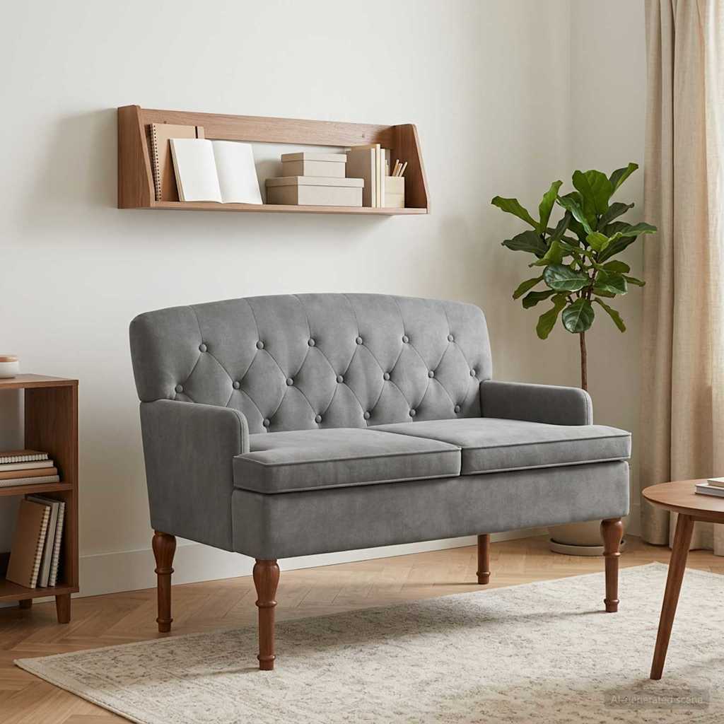 Love seat με κουμπιά Σκούρο Γκρι 111 x 65 x 79 εκ Βελούδο