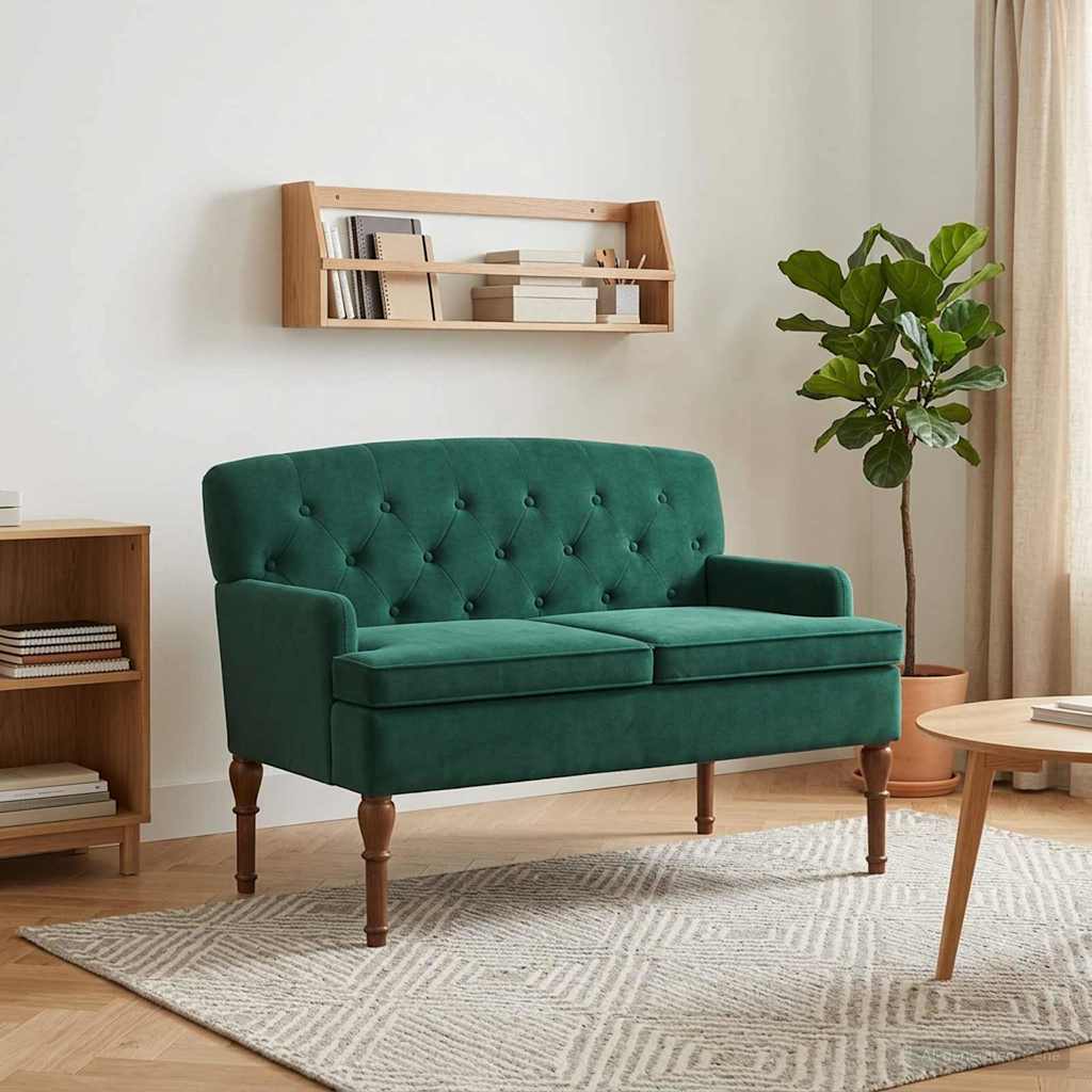 Love seat με κουμπιά Σκούρο Πράσινο 111 x 65 x 79 εκ Βελούδο