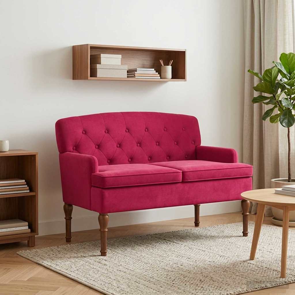 Love seat με κουμπιά Κόκκινο 111 x 65 x 79 εκ Βελούδο