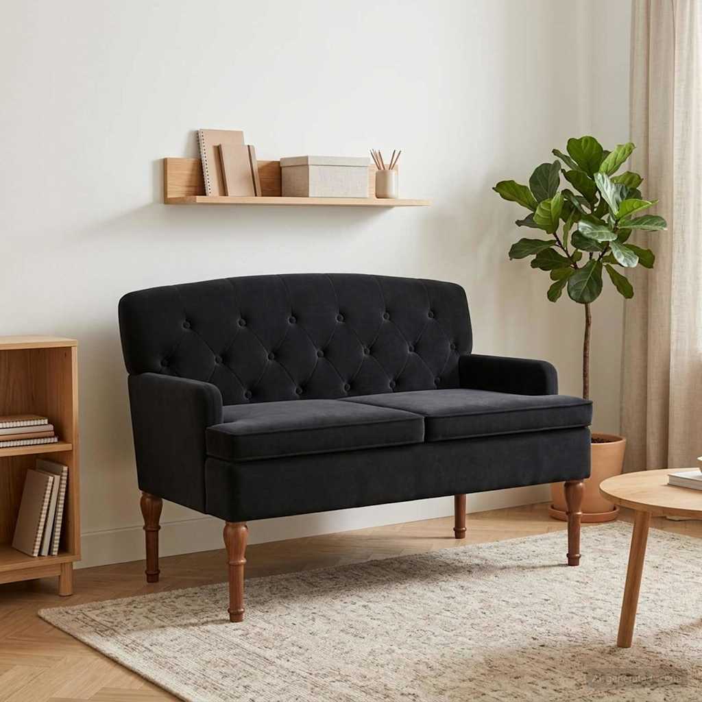 Love seat με κουμπιά Μαύρο 111 x 65 x 79 εκ Βελούδο