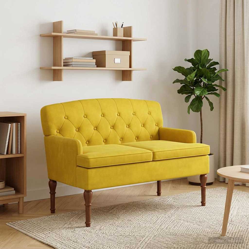 Love seat με κουμπιά Απαλό Κίτρινο 111 x 65 x 79 εκ Βελούδο - Pakobazaar