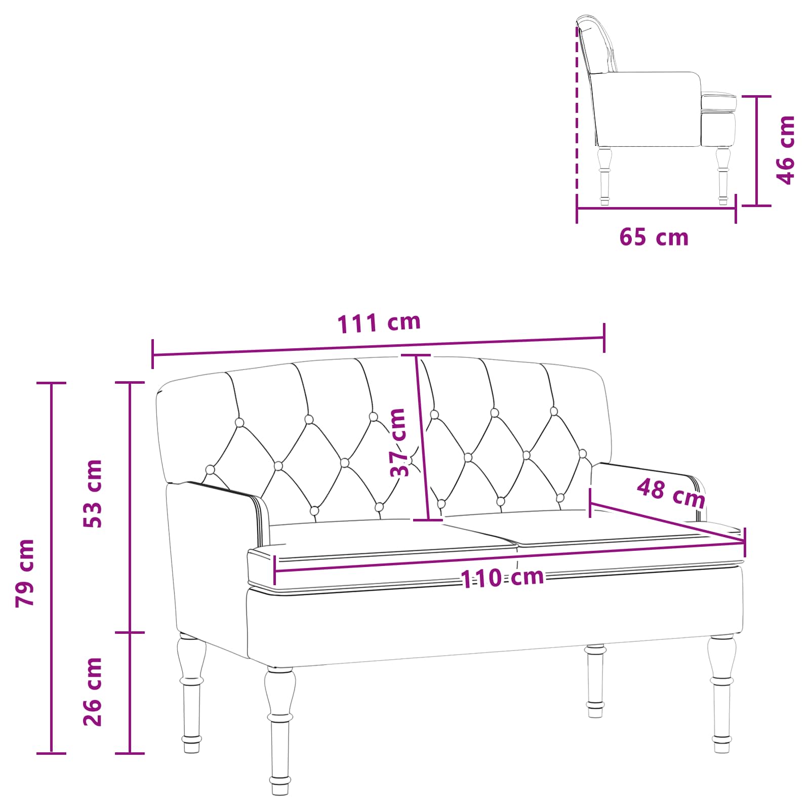 Love seat με κουμπιά Απαλό Κίτρινο 111 x 65 x 79 εκ Βελούδο - Pakobazaar