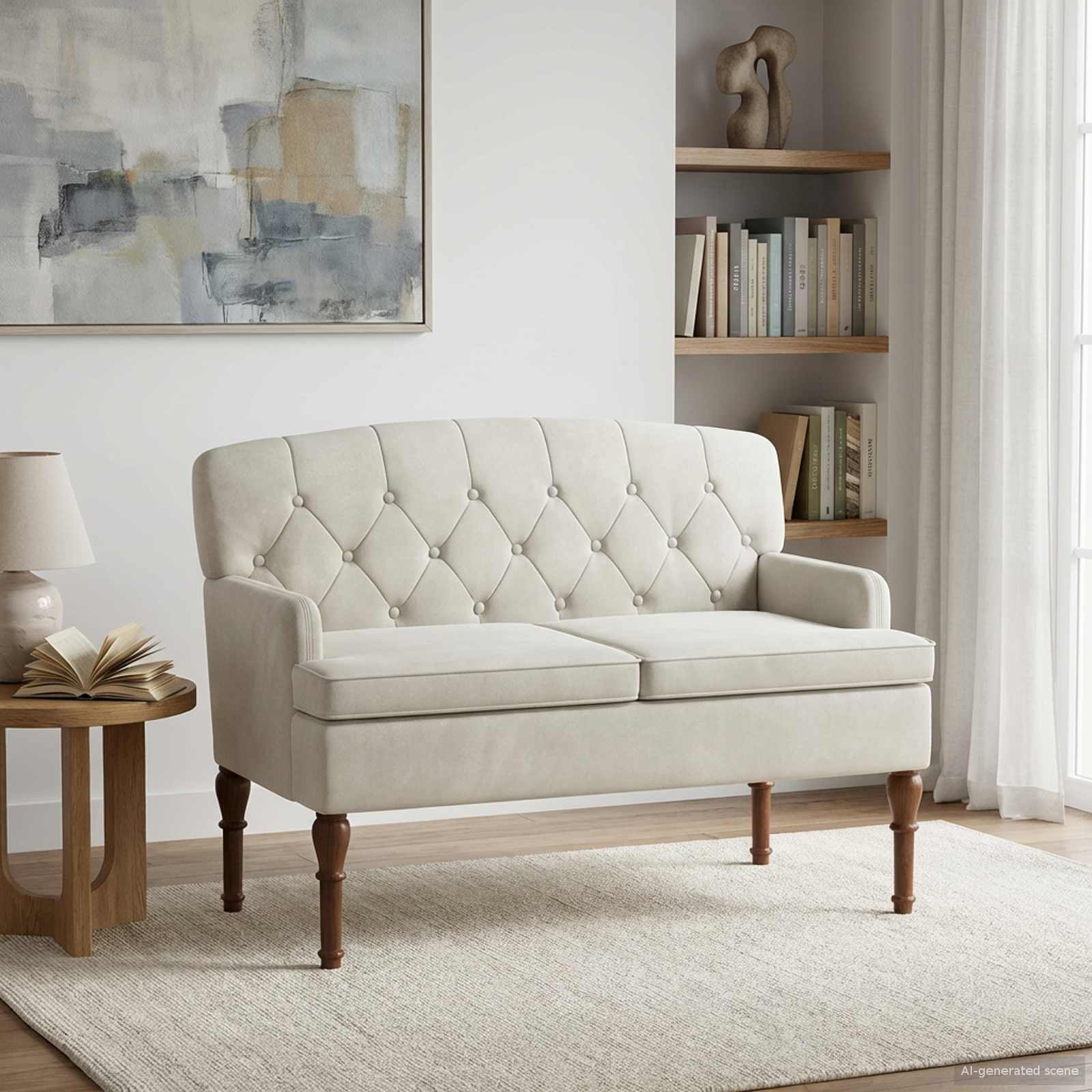 Love seat με κουμπιά Κρεμ 111 x 65 x 79 εκ Βελούδο - Pakobazaar