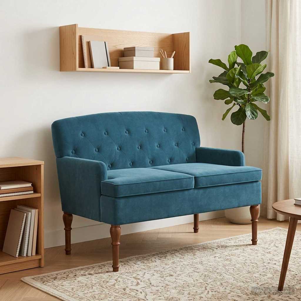 Love seat με κουμπιά Μπλε 111 x 65 x 79 εκ Βελούδο - Pakobazaar