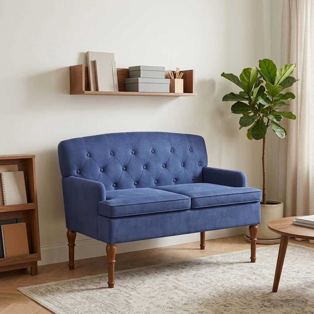 Love seat με κουμπιά Μπλε Αστυνομίας 111 x 65 x 79 εκ Βελούδο