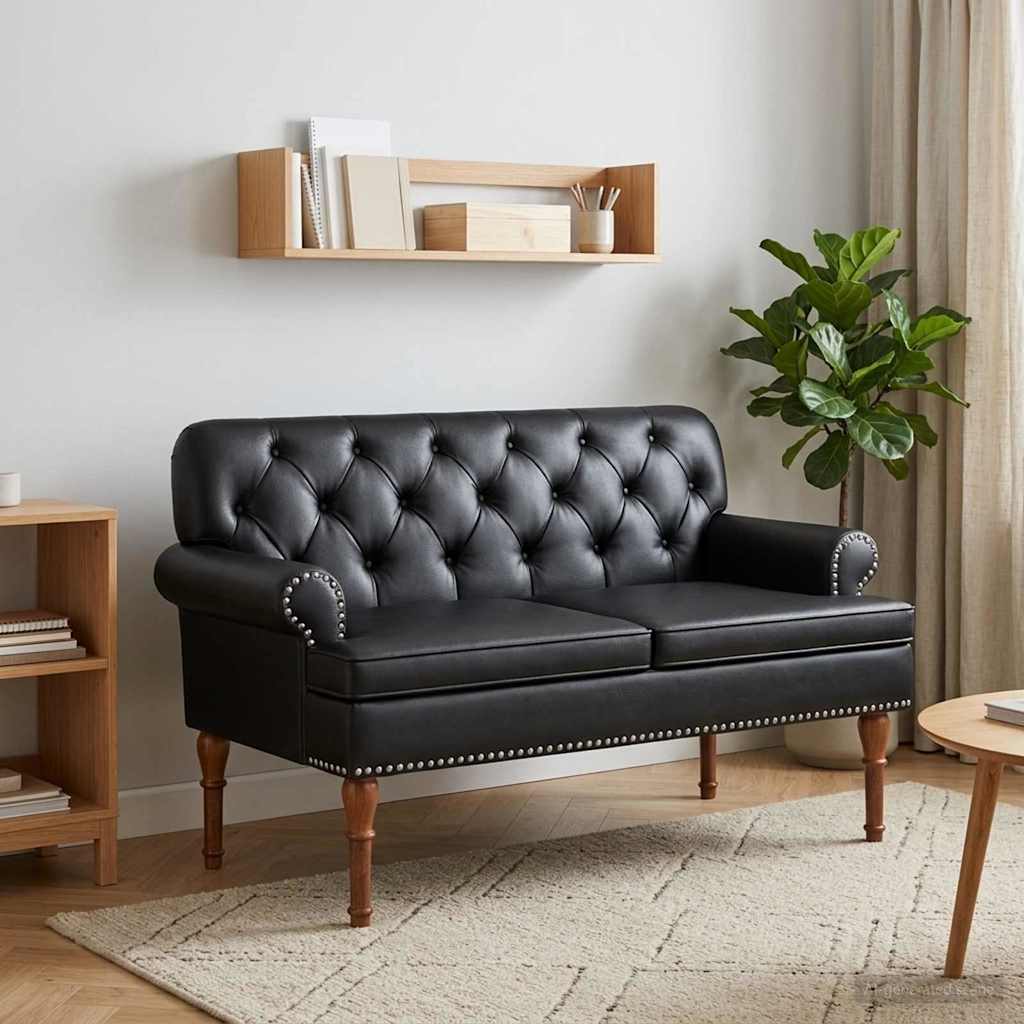 Love seat με κουμπιά Μαύρο 120 x 65 x 77 εκ Τεχνητό Δέρμα