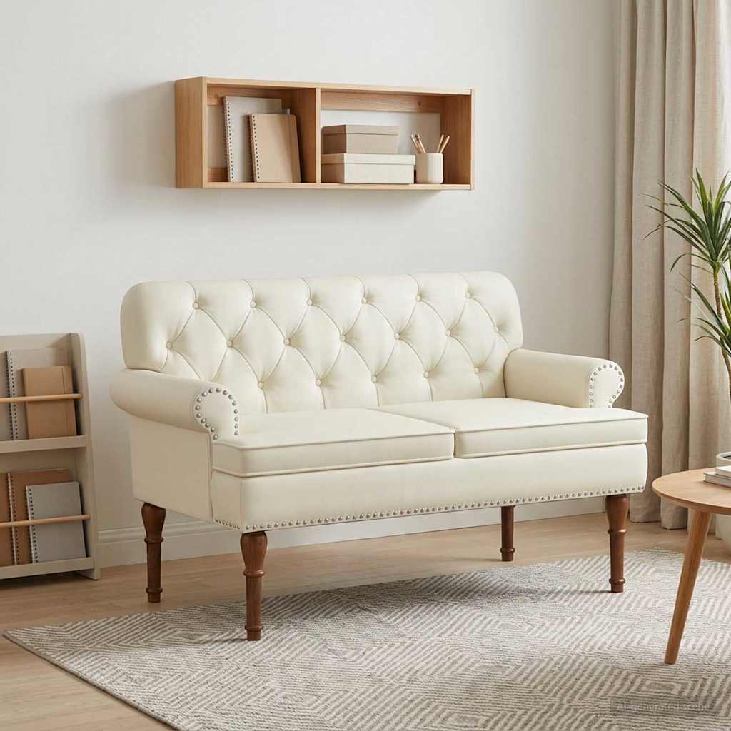 Love seat με κουμπιά Κρεμ 120 x 65 x 77 εκ Τεχνητό Δέρμα