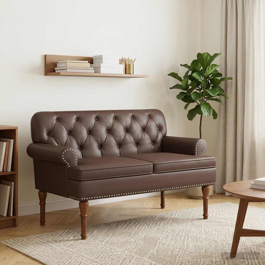 Love seat με κουμπιά Καφέ 120 x 65 x 77 εκ Τεχνητό Δέρμα