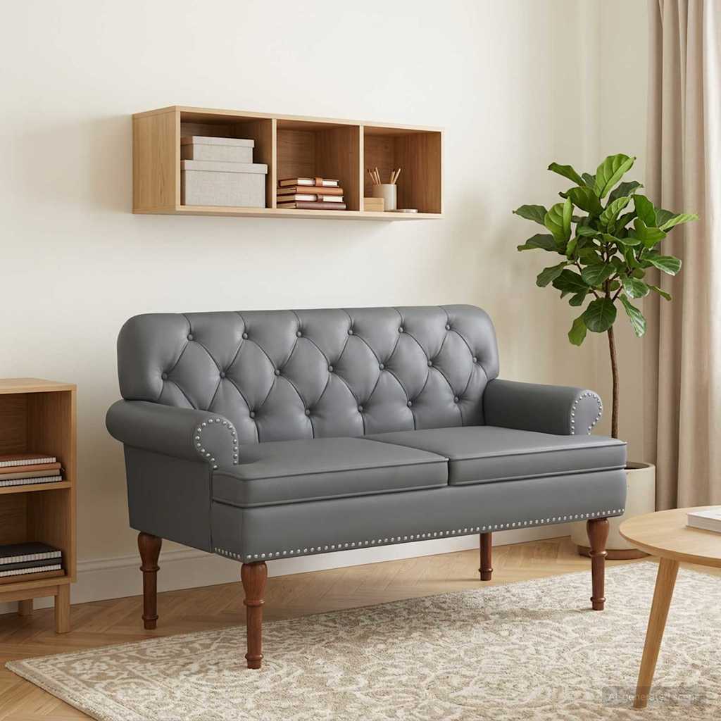 Love seat με κουμπιά Γκρι 120 x 65 x 77 εκ Τεχνητό Δέρμα - Pakobazaar