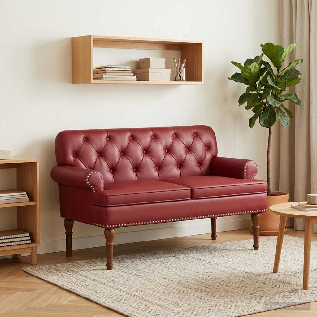 Love seat με κουμπιά Κόκκινο 120 x 65 x 77 εκ Τεχνητό Δέρμα - Pakobazaar