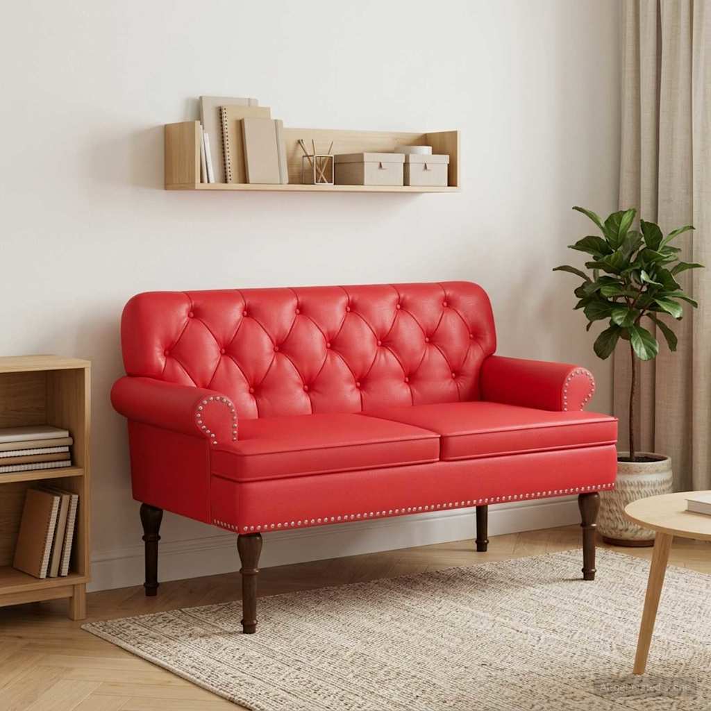 Love seat με κουμπιά Κόκκινο 120 x 65 x 77 εκ Τεχνητό Δέρμα - Pakobazaar