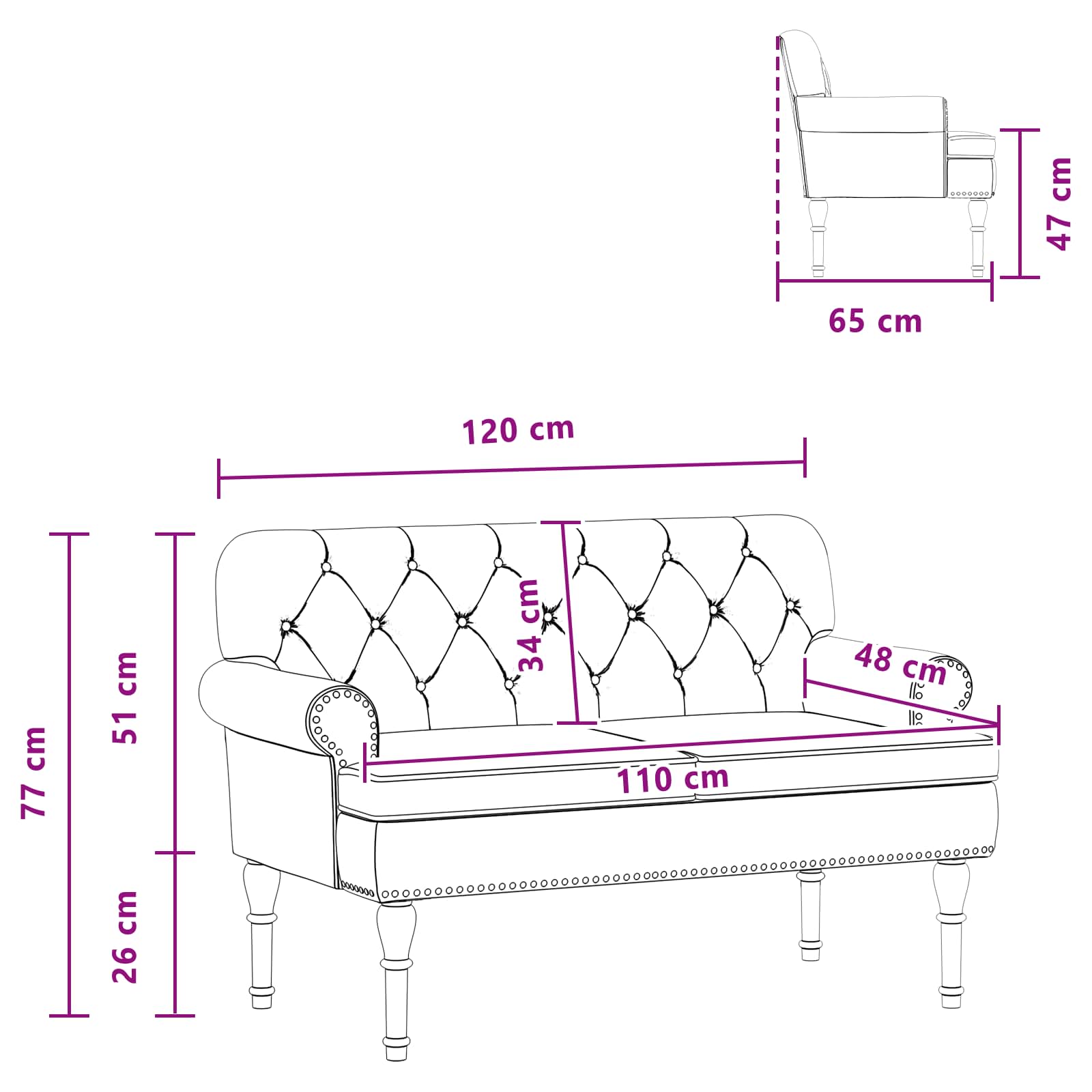 Love seat με κουμπιά Κόκκινο 120 x 65 x 77 εκ Τεχνητό Δέρμα - Pakobazaar