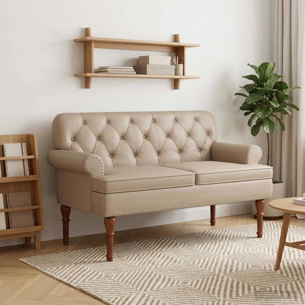 Love seat με κουμπιά Καπουτσίνο 120 x 65 x 77 εκ Τεχνητό Δέρμα