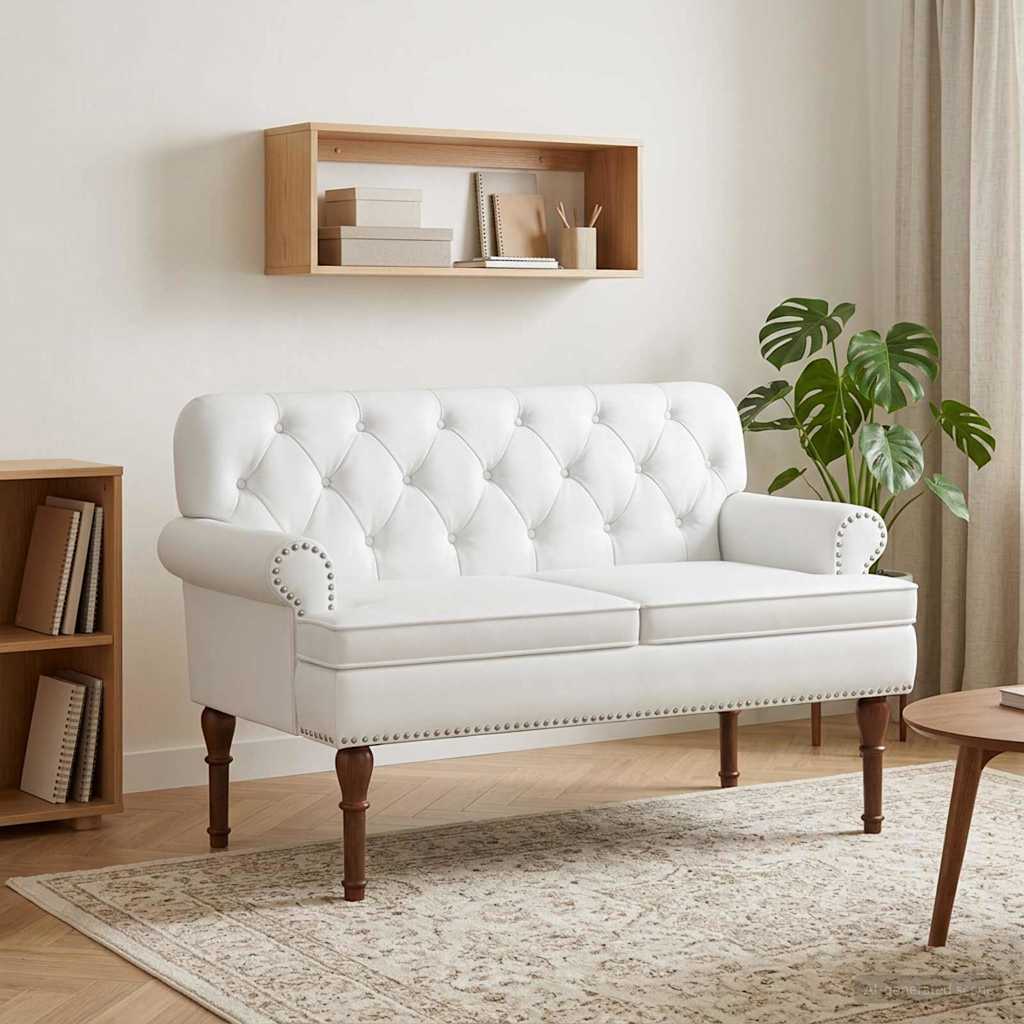 Love seat με κουμπιά Λευκό 120 x 65 x 77 εκ Τεχνητό Δέρμα - Pakobazaar
