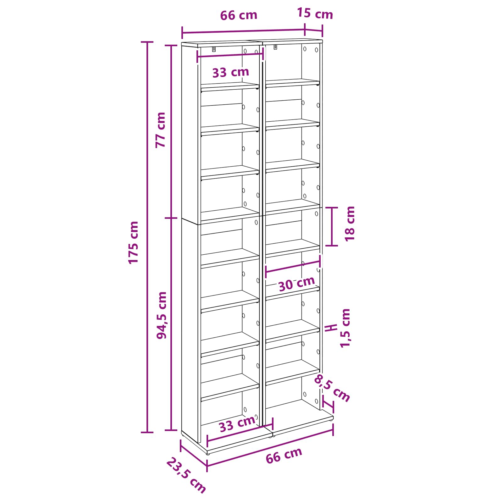 Ντουλάπα CD 2 τμχ. Sonoma Δρυς 33 x 23,5 x 175 εκ. - Pakobazaar