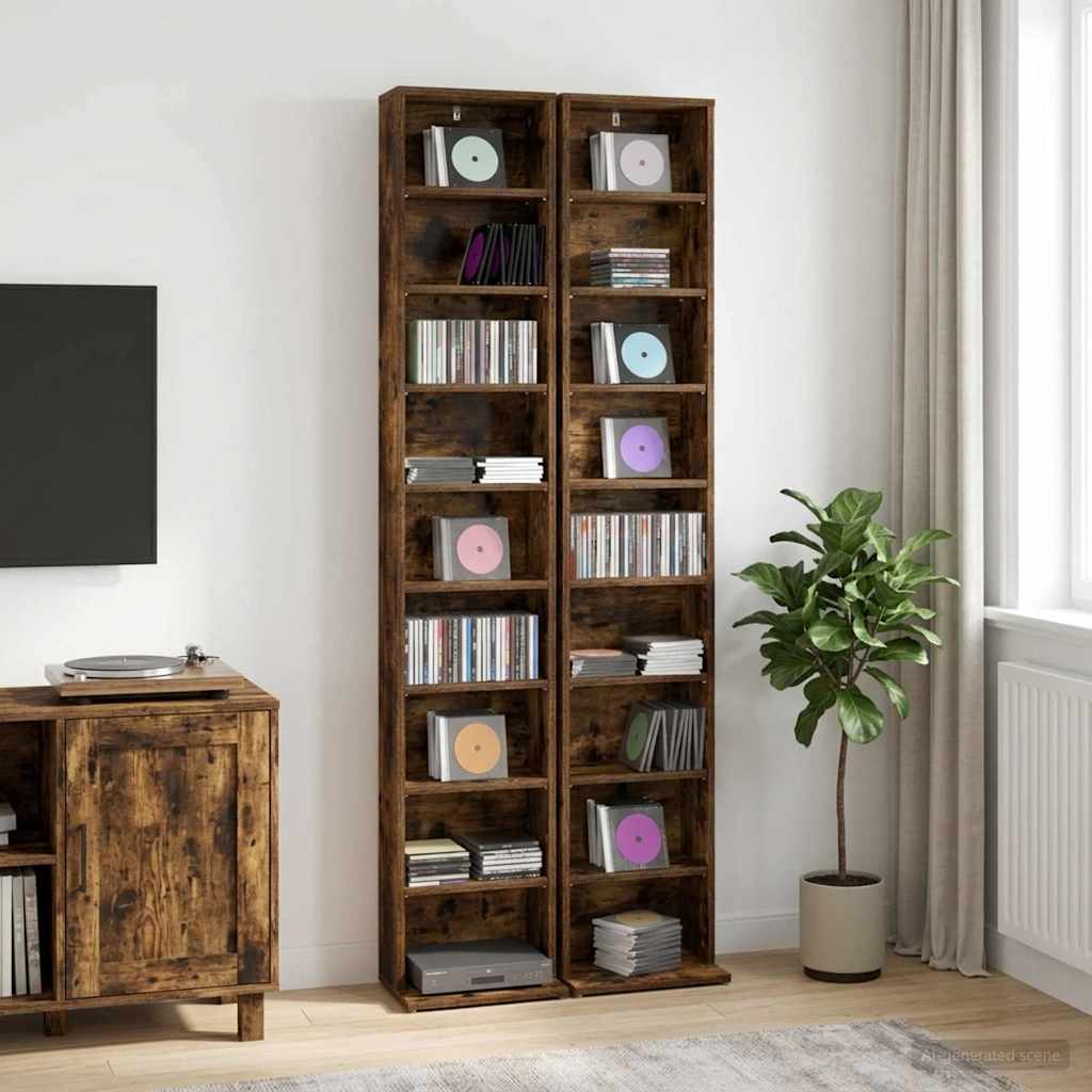 Ντουλάπα CD 2 τμχ. Καπνισμένο Ξύλο Δρυός 33 x 23,5 x 175 εκ.