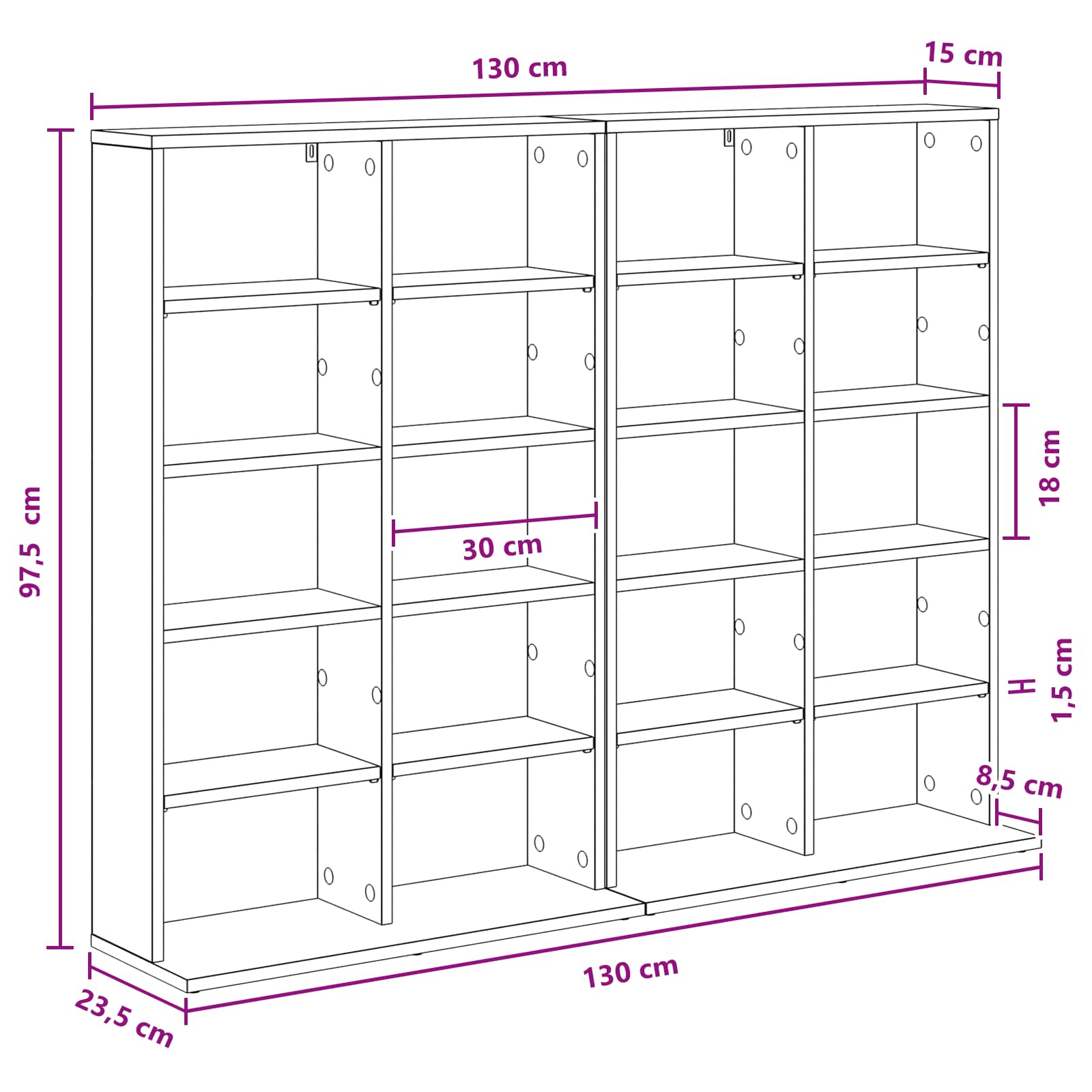 Ντουλάπα CD 2 τμχ. Μαύρη Δρυς 65 x 23,5 x 97,5 εκ. - Pakobazaar