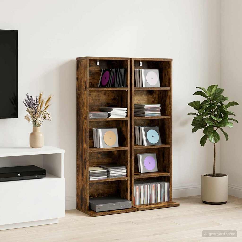 Ντουλάπα CD 2 τμχ. Καπνισμένο Ξύλο Δρυός 33 x 23,5 x 97,5 εκ.
