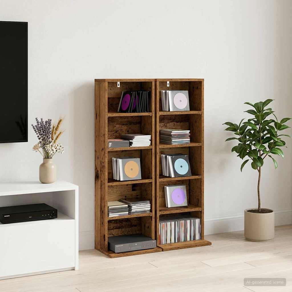 Ντουλάπα CD 2 τμχ. Παλαιωμένο ξύλο 33 x 23,5 x 97,5 εκ.