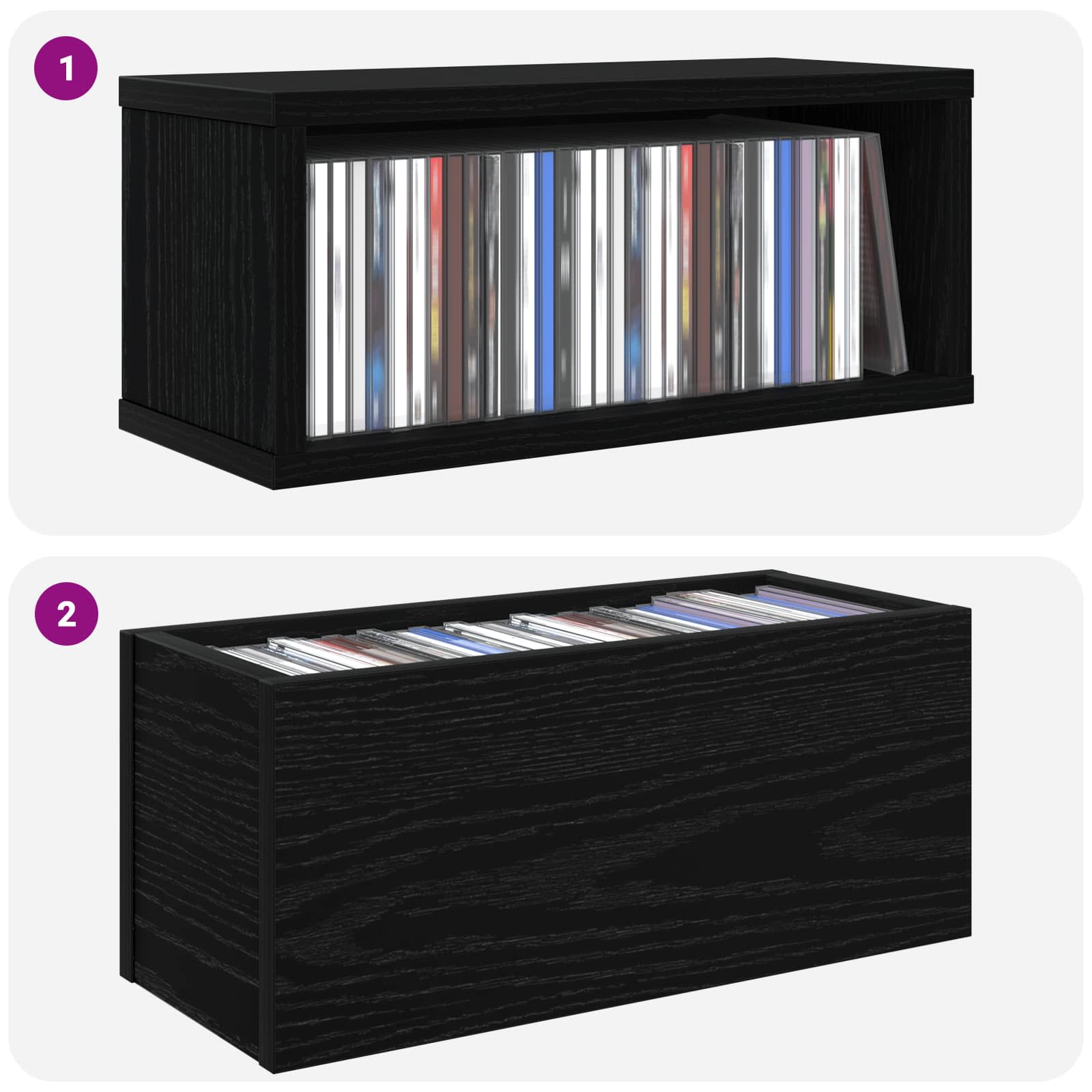 Ράφι Αποθήκευσης CDs 2 τμχ. Μαύρη Δρυς 40 x 17 x 17 εκ. - Pakobazaar