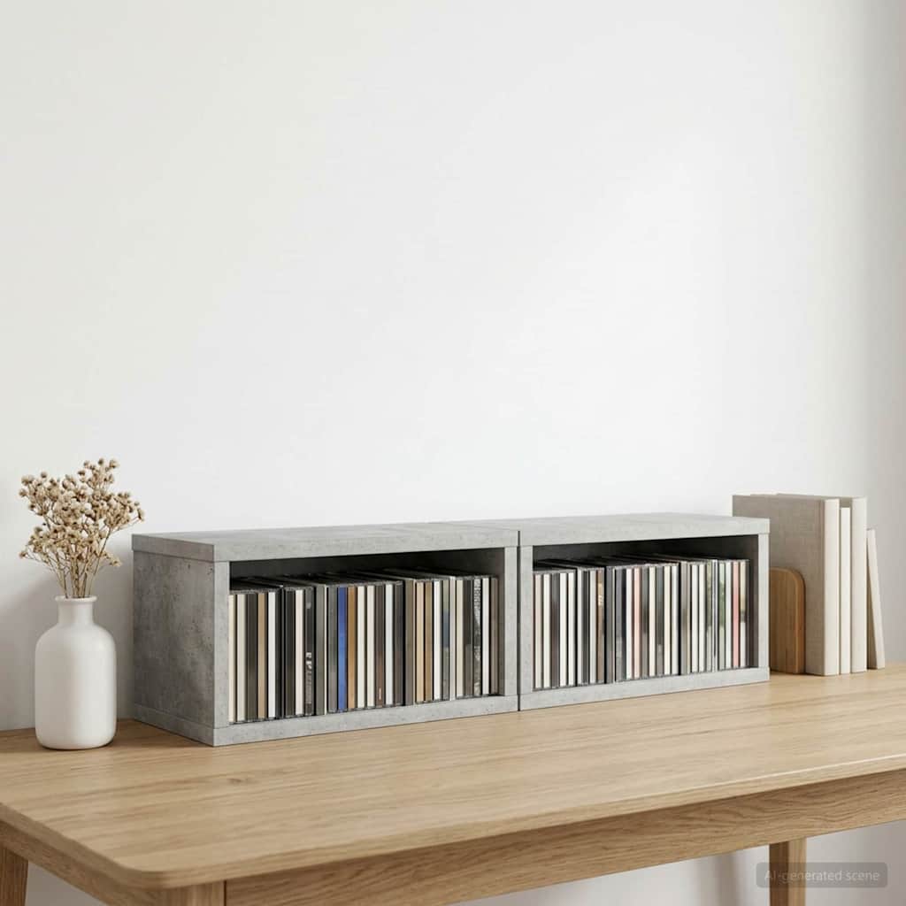 Ράφι Αποθήκευσης CDs 2 τμχ. Γκρι Σκυροδέματος 40 x 17 x 17 εκ. - Pakobazaar