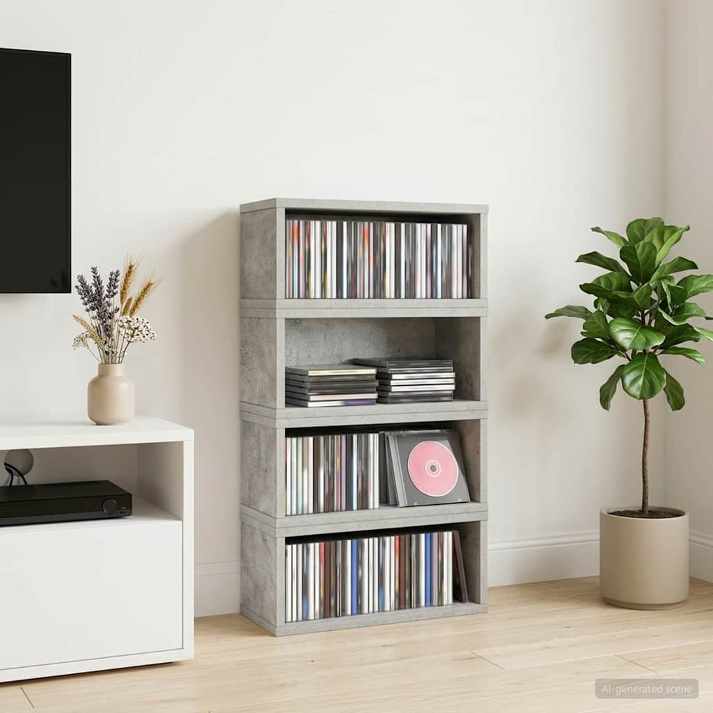 Ράφι Αποθήκευσης CDs 4 τμχ. Γκρι Σκυροδέματος 40 x 17 x 17 εκ. - Pakobazaar