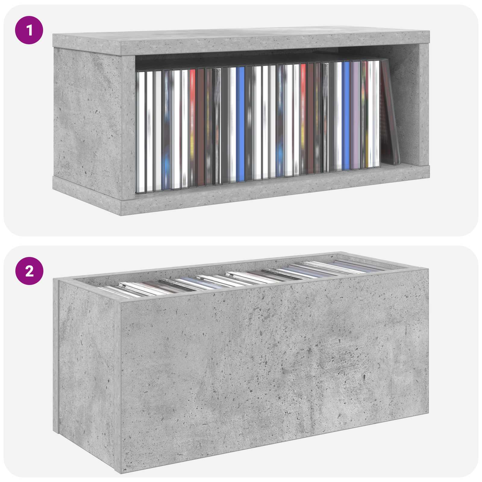 Ράφι Αποθήκευσης CDs 4 τμχ. Γκρι Σκυροδέματος 40 x 17 x 17 εκ. - Pakobazaar