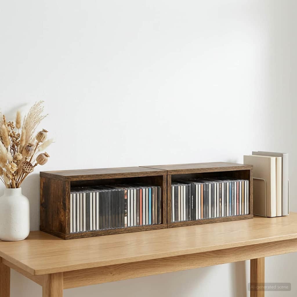 Ράφι Αποθήκευσης CDs 2 τμχ. Καπνισμένο Ξύλο Δρυός