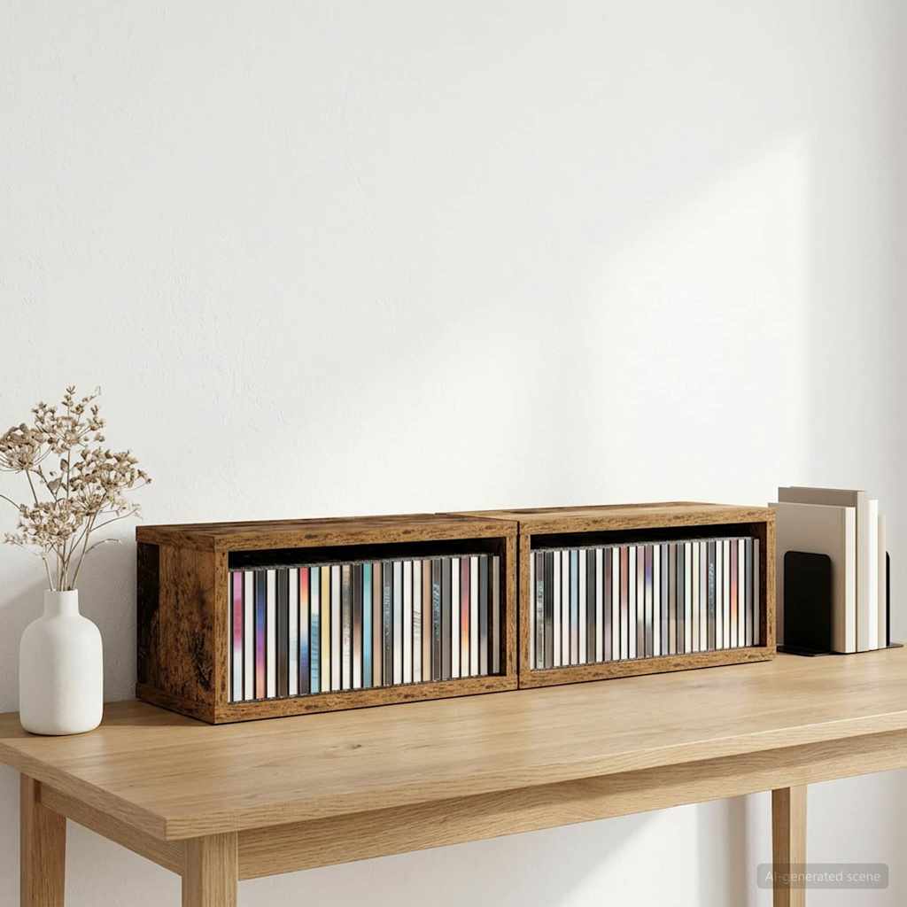 Ράφι Αποθήκευσης CDs 2 τμχ. Παλαιωμένο ξύλο 40 x 17 x 17 εκ.