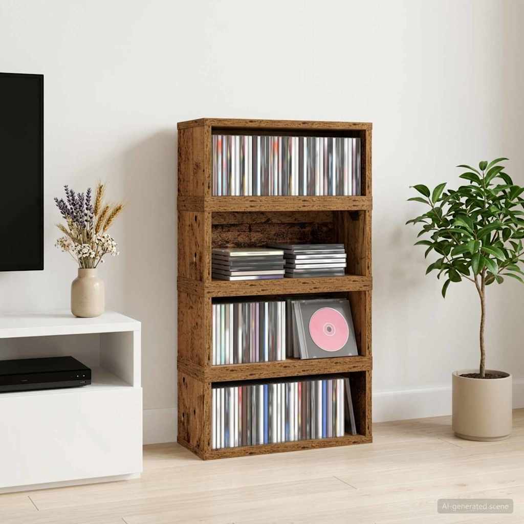 Ράφι Αποθήκευσης CDs 4 τμχ. Παλαιωμένο ξύλο 40 x 17 x 17 εκ.