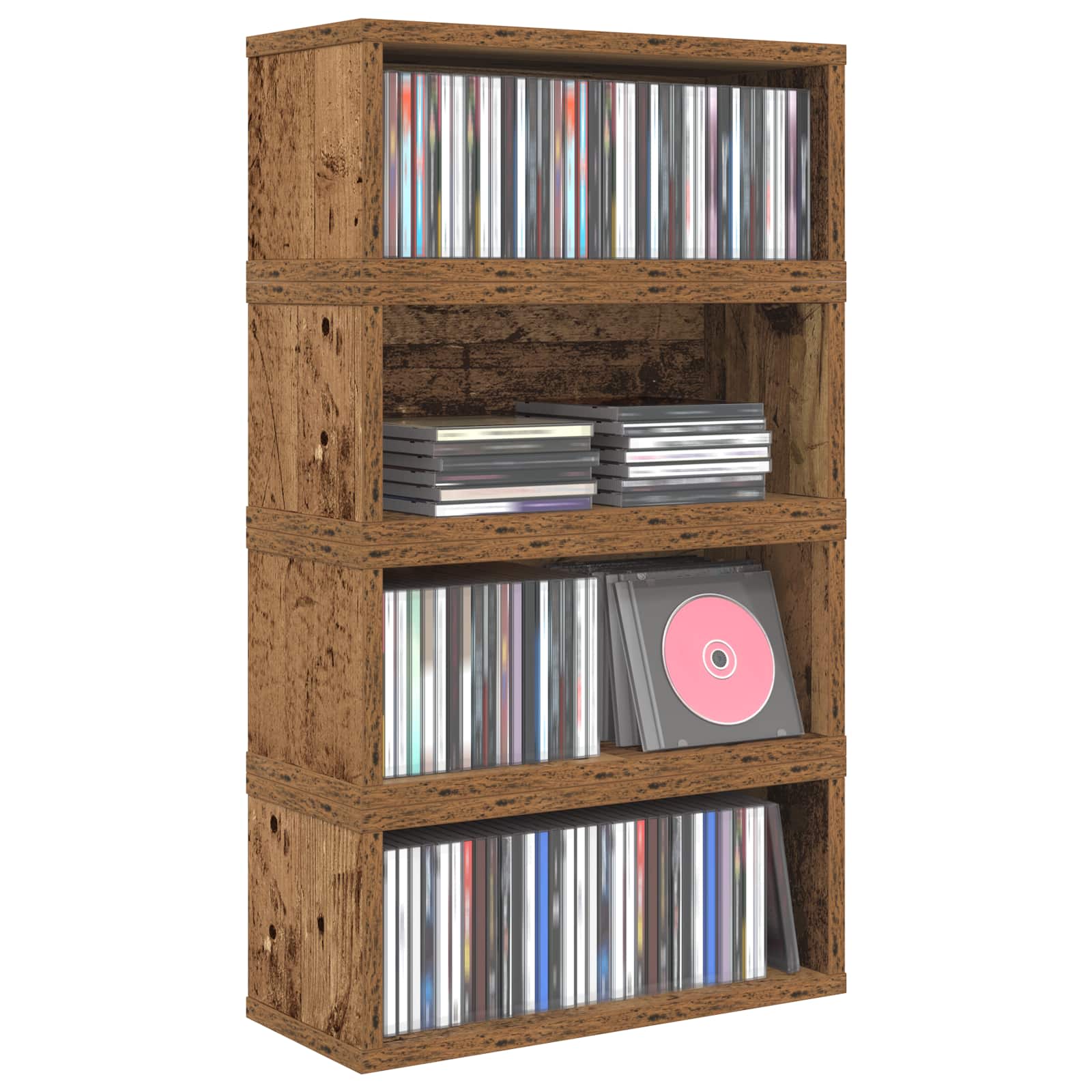 Ράφι Αποθήκευσης CDs 4 τμχ. Παλαιωμένο ξύλο 40 x 17 x 17 εκ.