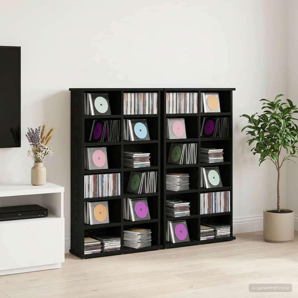 Ντουλάπα CD 2 τμχ. Μαύρη Δρυς 60 x 17 x 92 εκ.