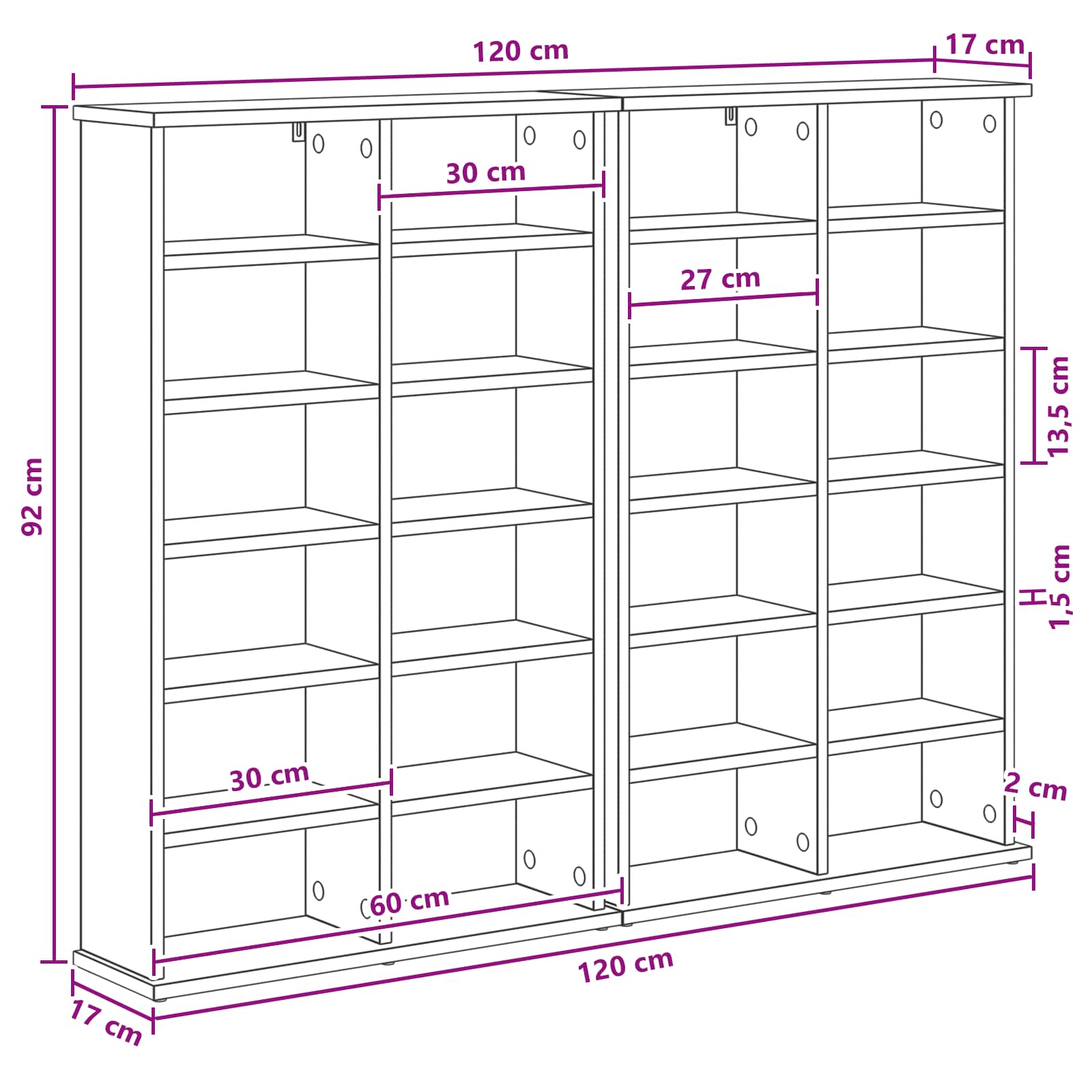 Ντουλάπα CD 2 τμχ. Μαύρη Δρυς 60 x 17 x 92 εκ.
