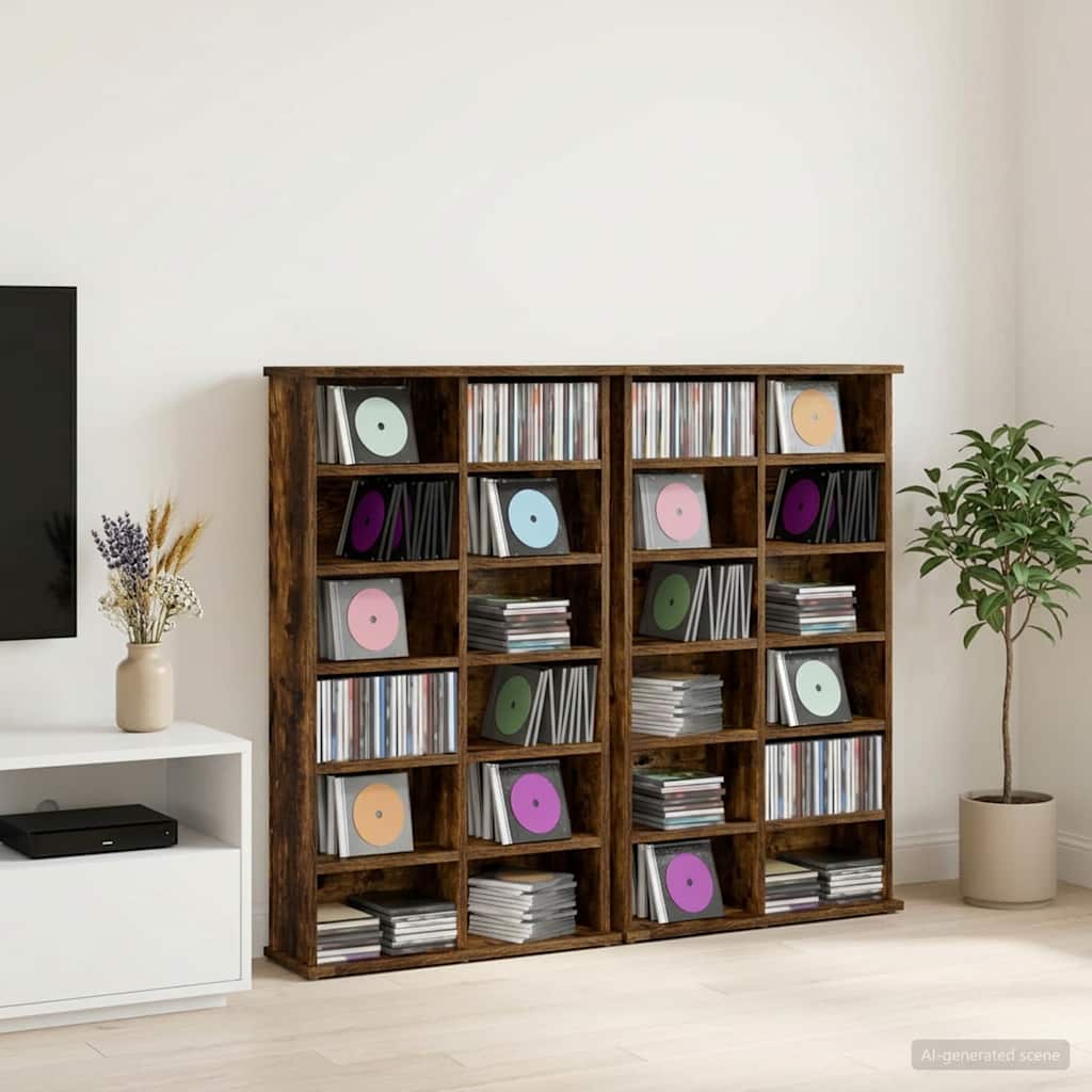 Ντουλάπα CD 2 τμχ. Καπνισμένο Ξύλο Δρυός 60 x 17 x 92 εκ.