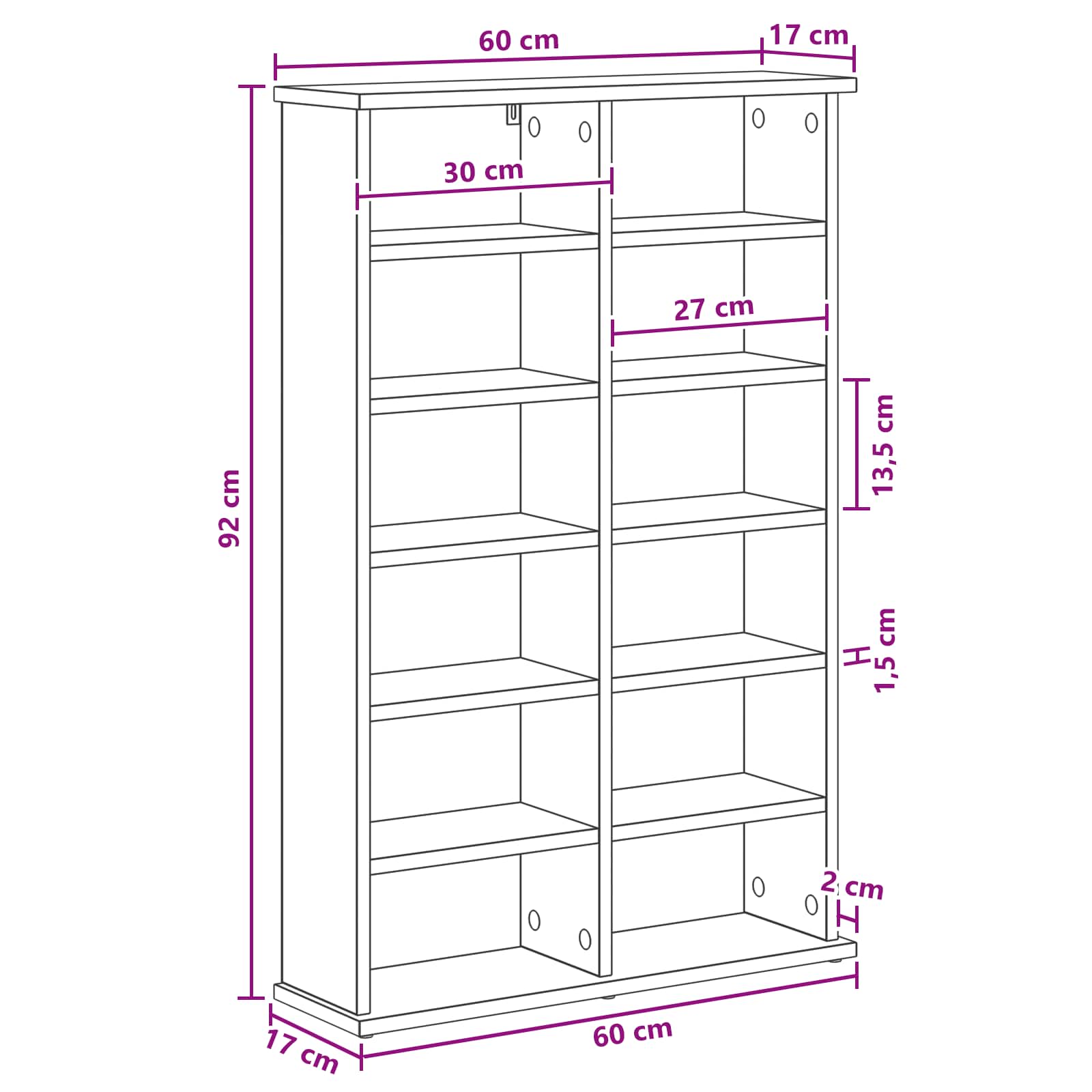 Ντουλάπα CD Παλαιωμένο ξύλο 60 x 17 x 92 εκ. Επεξεργασμένο Ξύλο