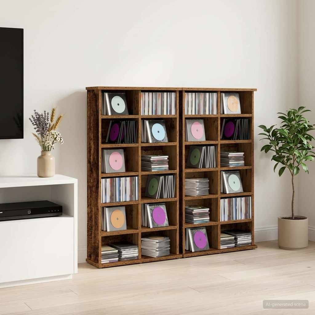 Ντουλάπα CD 2 τμχ. Παλαιωμένο ξύλο 60 x 17 x 92 εκ.
