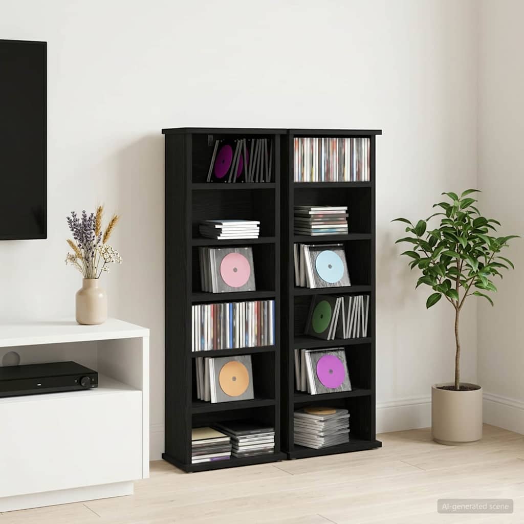 Ντουλάπα CD 2 τμχ. Μαύρη Δρυς 60 x 17 x 92 εκ.
